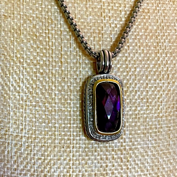 Elegant Silver Purple Stone Pendant Necklace - Picture 5 of 8